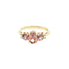 9CT THREE STONE SPINEL AND DIAMOND RING