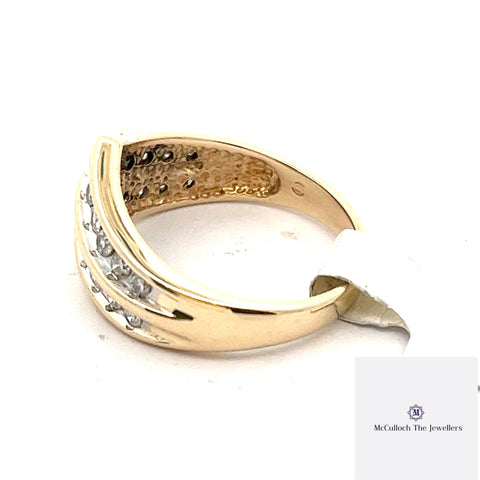 9CT YELLIW GOLD WISHBONE STYLE DIAMOND RING