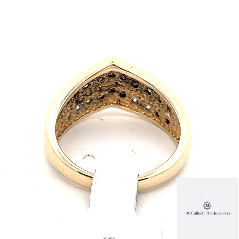 9CT YELLIW GOLD WISHBONE STYLE DIAMOND RING