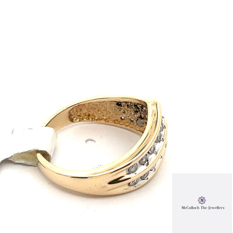 9CT YELLIW GOLD WISHBONE STYLE DIAMOND RING