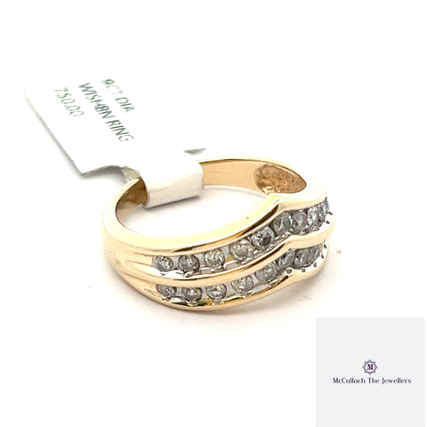 9CT YELLIW GOLD WISHBONE STYLE DIAMOND RING